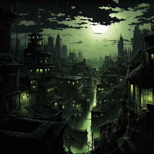 City at Night with Green Light