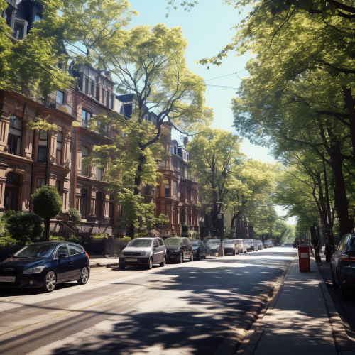 City Street with Trees and Parked Cars