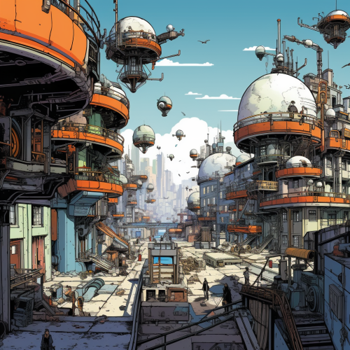 Illustration of Futuristic Cityscape with Life Pods Illustration of Futuristic Cityscape with Life Pods