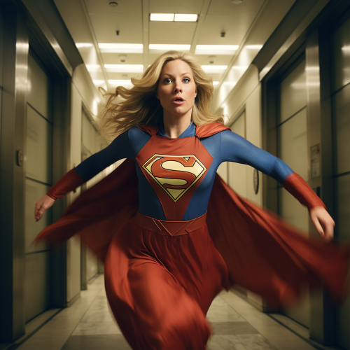 Claire Kent transforming in a revolving door