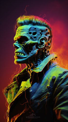Frankenstein Monster Skeleton in 80s Vapor Wave Style