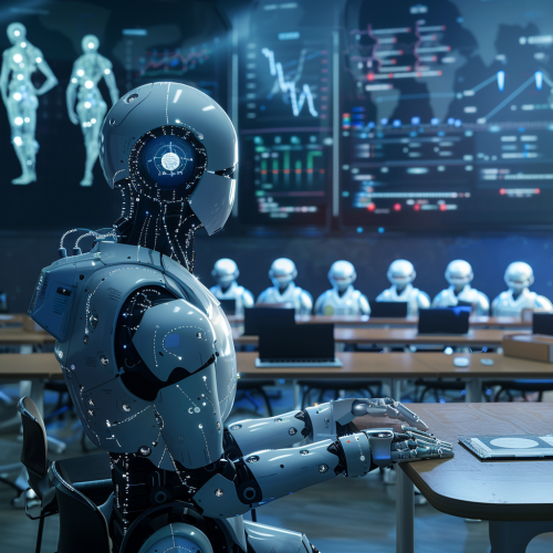 Students learning AI in classroom