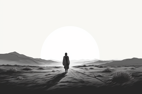 Person walking towards sunrise Person walking towards sunrise