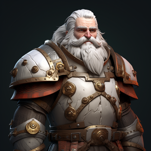 Clerical Dwarf in Armor with White Hair and Beard