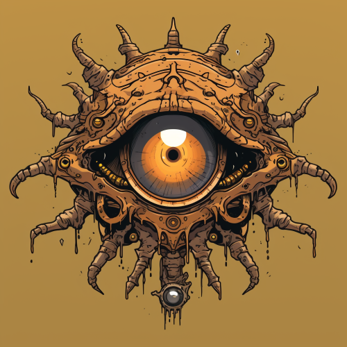 Clockwork Beholder DND Creature in Mike Mignola Style