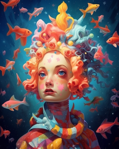 surreal clown starfish woman wonderland art
