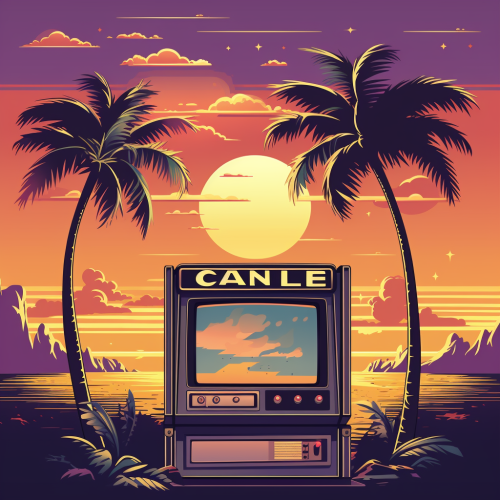 Club poster with palm trees and beach Club poster with palm trees and beach