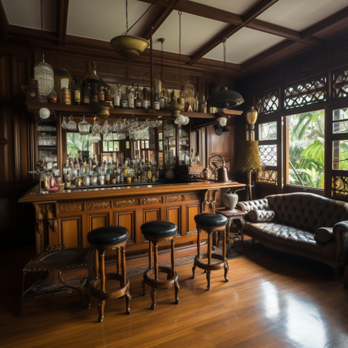 Modern wood elements in Borneo cocktail bar