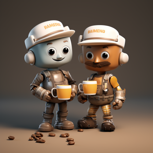 Animated coffee angelbot and wise coffee farmer
