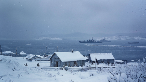 Snow-covered military outposts soldiers Vladivostok