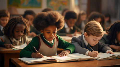 College students actively listening and taking notes