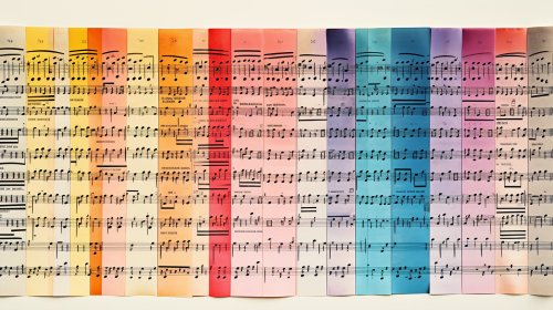 Color-coded sheet music notes