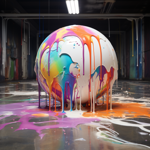 Realistic white sphere with colorful paint drips