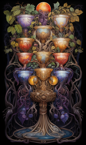 Colorful Tarot Card with Seven Cups