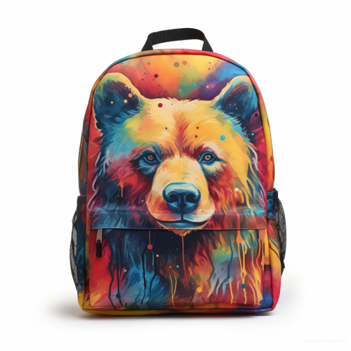 Colorful backpack with bear picture