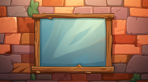 Colorful cartoon frame with bricks, sticks, and hay