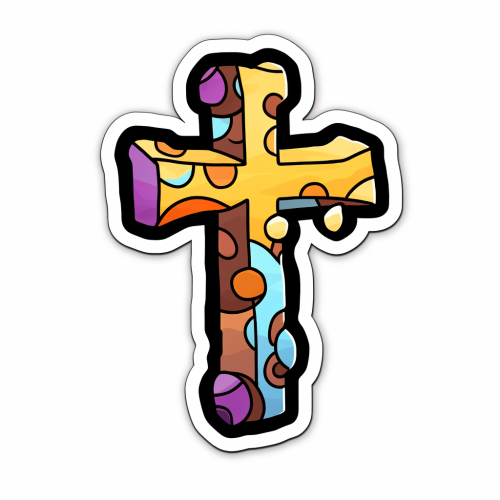 Colorful Christian Cross Cartoon Sticker