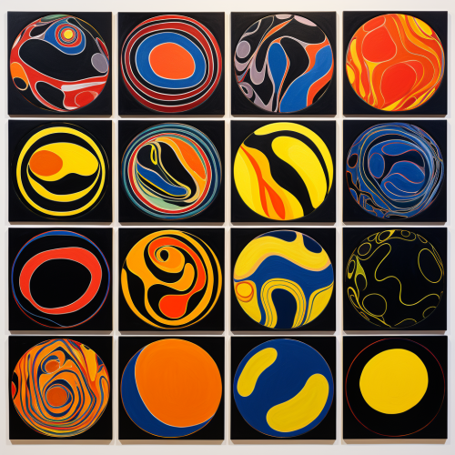Colorful Circular Abstraction Argus C3 Black Paintings