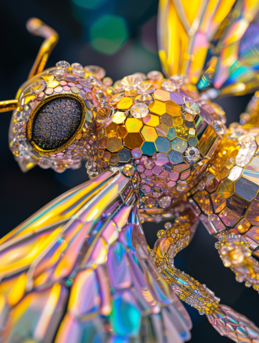 Colorful crystal bee with reflective wings