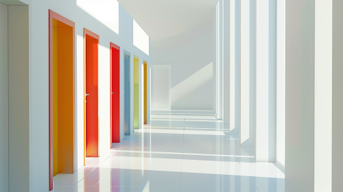 Colorful doors in modern corridor