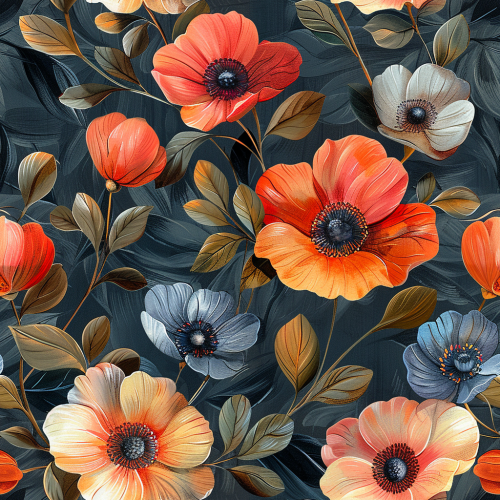 Colorful Flowers on Gray Background