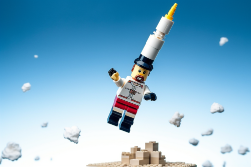 Colorful Lego rocket blasting off