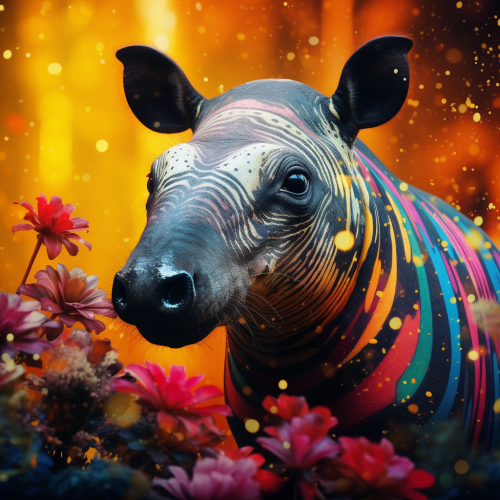 Colorful tapir in magical surroundings