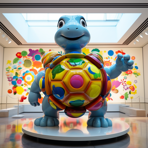 Colorful turtle statue inside art museum