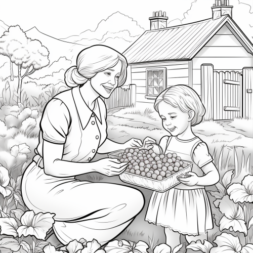 Kind Grandmother Teaching Granddaughter to Pick Strawberries