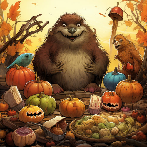 Friendly monsters celebrating Thanksgiving