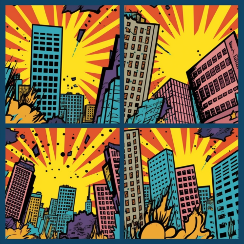 Comic book strip patent draw rock and architectural cathedral