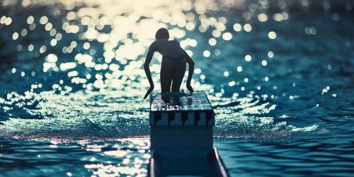 Rear View of Competitive Swimmer on Diving Block