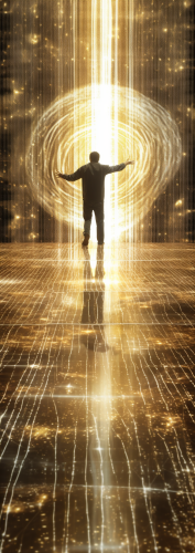 Golden-toned hologram of a connected world for investment theme