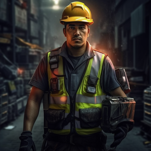 Construction worker wearing futuristic safety vest