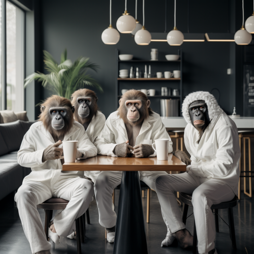 Apes at modern coffee bar