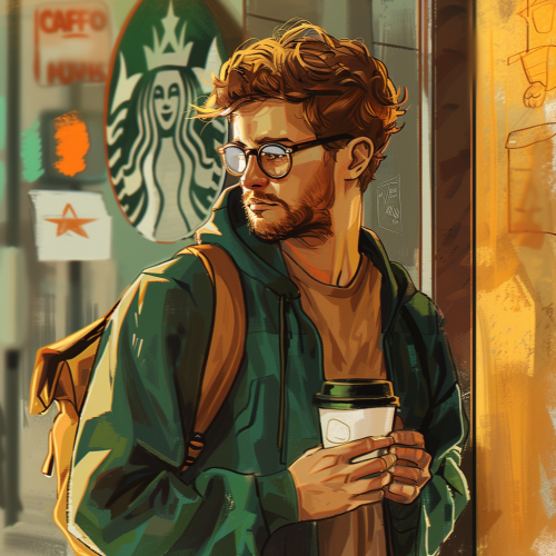 Cool guy meeting friend at Starbucks