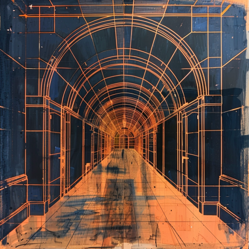 Copper warehouse sketch on gradient background