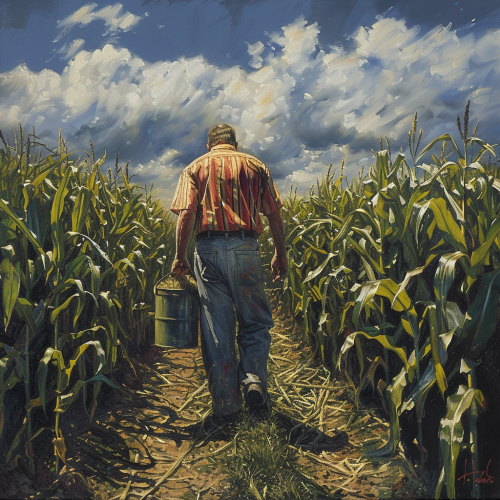 Farmer harvesting corn oil