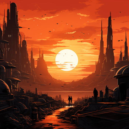 Coruscant City in Flat Design Cartoon