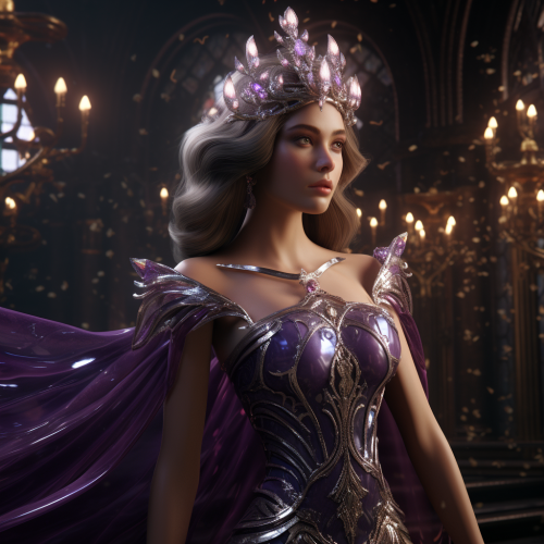 Female model in purple gown with celestial crown Female model in purple gown with celestial crown