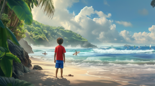 Young Costa Rican boy at tropical beach