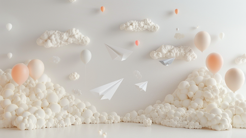 White Wall Decor with Clouds