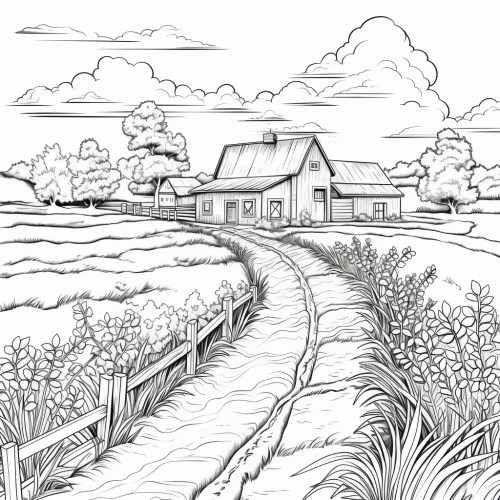 Countryside Scene Coloring Countryside Scene Coloring