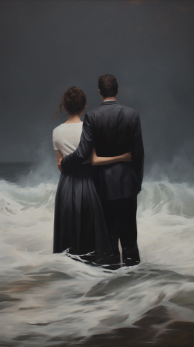 Strong Couple Facing Stormy Sea Together Strong Couple Facing Stormy Sea Together