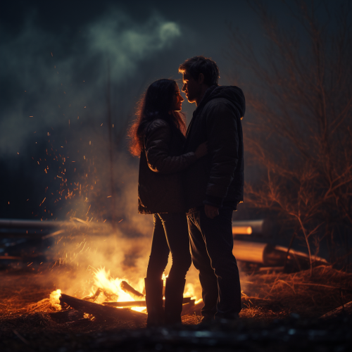 Couple of lovers near bonfire