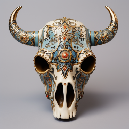 Cow skull with Cloisonné embedded brass