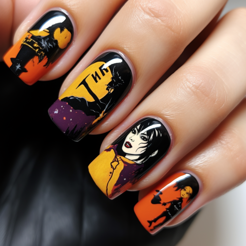 Cowboy Bebop nail art in dark and spooky theme