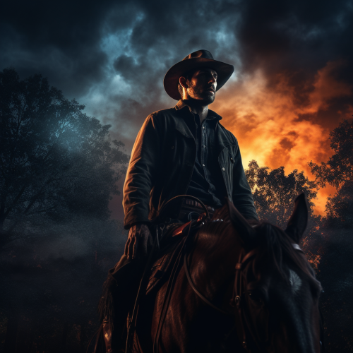 Silhouetted Cowboy on Horse at Night