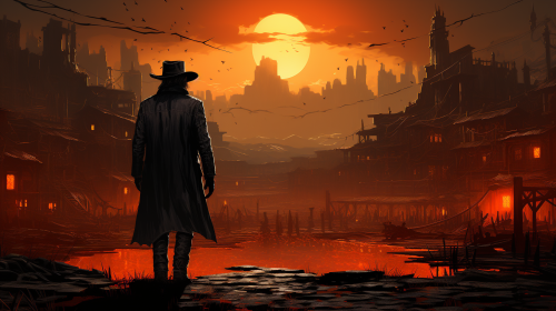 Cowboy Shooting in Cyberpunk Setting