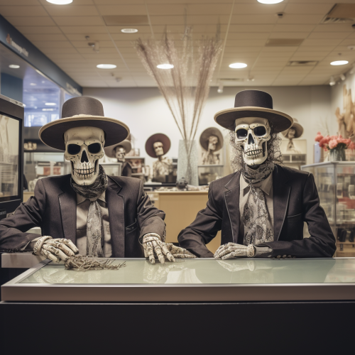 Skeleton Cowboys Robbing Bank